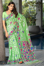Load image into Gallery viewer, Ruhani Mint Green Cotton Jamdani Saree