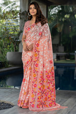 Load image into Gallery viewer, Ruhani Blushing Peach Cotton Jamdani Saree