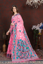 Load image into Gallery viewer, Ruhani Cotton Candy Pink Cotton Jamdani Saree
