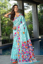 Load image into Gallery viewer, Ruhani Sky Blue Cotton Jamdani Saree