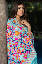 Load image into Gallery viewer, Ruhani Sky Blue Cotton Jamdani Saree