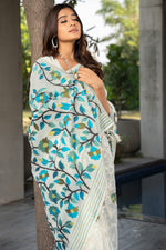 Load image into Gallery viewer, Ruhani Marshmallow White Cotton Jamdani Saree