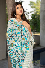 Load image into Gallery viewer, Ruhani Marshmallow White Cotton Jamdani Saree