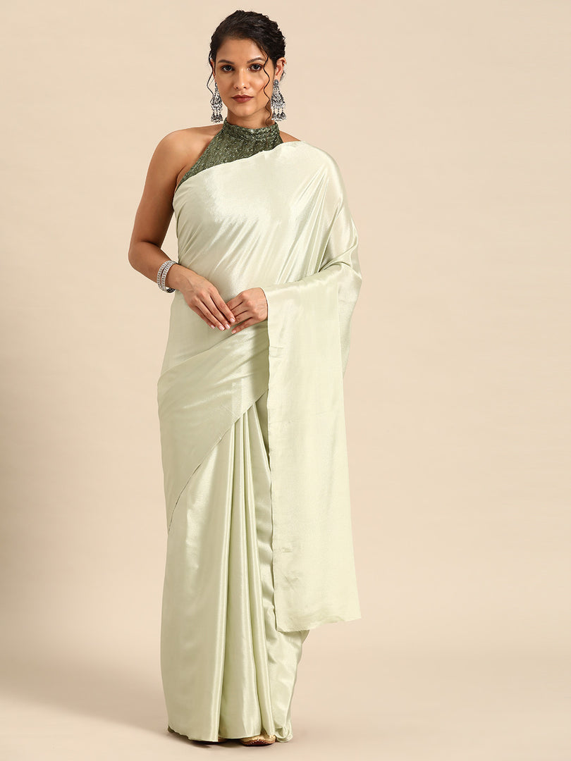 Sabhya Pista Green Satin Saree