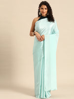 Load image into Gallery viewer, Sabhya Aqua Green Satin Saree