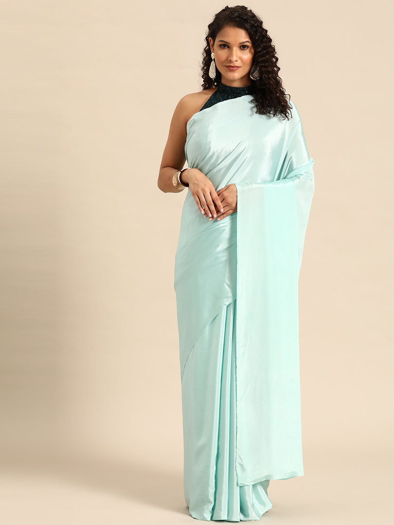 Sabhya Aqua Green Satin Saree