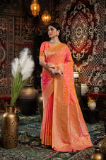 Load image into Gallery viewer, Saachi Silk Peach Banarasi Silk Woven Saree