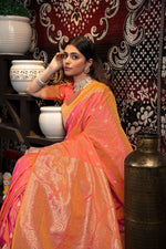 Load image into Gallery viewer, Saachi Silk Peach Banarasi Silk Woven Saree