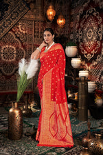 Load image into Gallery viewer, Saachi Silk Red Banarasi Silk Woven Saree