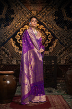 Load image into Gallery viewer, Saachi Silk Violet Banarasi Silk Woven Saree