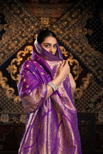 Load image into Gallery viewer, Saachi Silk Violet Banarasi Silk Woven Saree