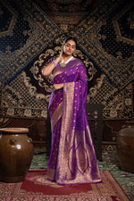 Load image into Gallery viewer, Saachi Silk Violet Banarasi Silk Woven Saree