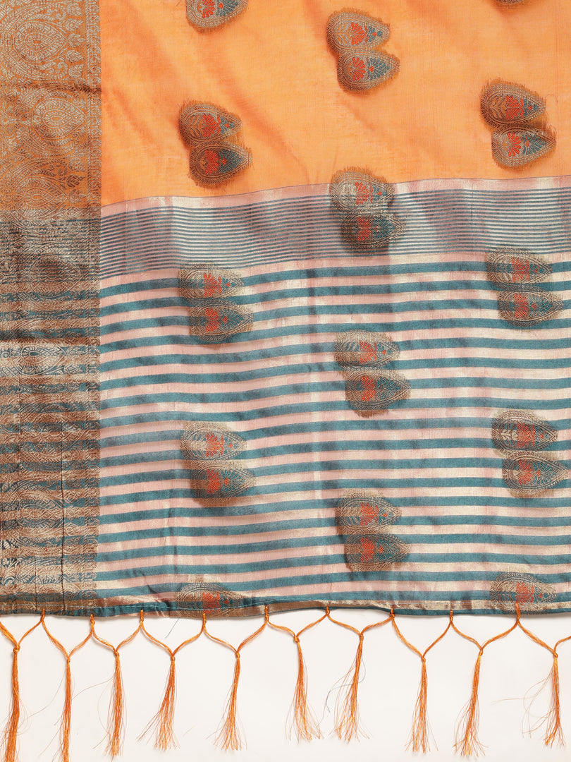 Sagarika Cadmium Yellow Cotton Blend Saree