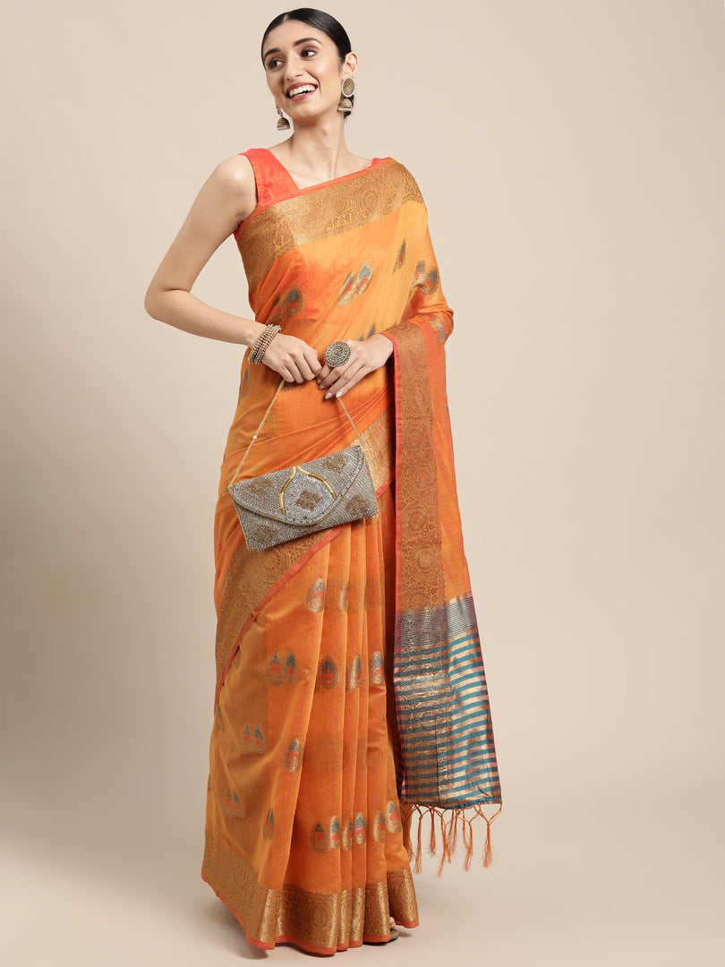 Sagarika Cadmium Yellow Cotton Blend Saree
