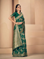 Load image into Gallery viewer, Sargam Cadmium Green Zari Woven Design Linen Saree