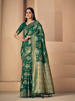 Load image into Gallery viewer, Sargam Cadmium Green Zari Woven Design Linen Saree