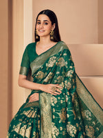 Load image into Gallery viewer, Sargam Cadmium Green Zari Woven Design Linen Saree