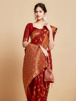 Load image into Gallery viewer, Sargam Barn Red Zari Woven Design Linen Saree
