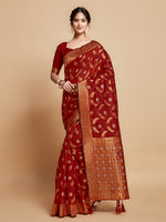 Load image into Gallery viewer, Sargam Barn Red Zari Woven Design Linen Saree