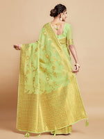 Load image into Gallery viewer, Sargam Royal Lime Green Zari Woven Design Linen Saree