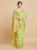 Load image into Gallery viewer, Sargam Royal Lime Green Zari Woven Design Linen Saree