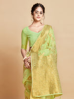 Load image into Gallery viewer, Sargam Royal Lime Green Zari Woven Design Linen Saree