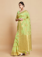 Load image into Gallery viewer, Sargam Royal Lime Green Zari Woven Design Linen Saree