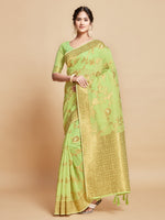 Load image into Gallery viewer, Sargam Royal Lime Green Zari Woven Design Linen Saree
