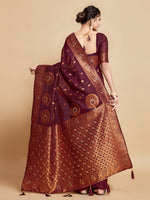 Load image into Gallery viewer, Sargam Burnt Burgundy Zari Woven Design Linen Saree