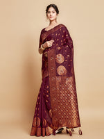 Load image into Gallery viewer, Sargam Burnt Burgundy Zari Woven Design Linen Saree