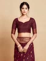 Load image into Gallery viewer, Sargam Burnt Burgundy Zari Woven Design Linen Saree