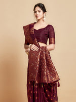 Load image into Gallery viewer, Sargam Burnt Burgundy Zari Woven Design Linen Saree
