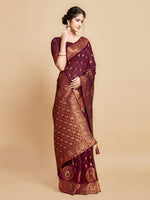Load image into Gallery viewer, Sargam Burnt Burgundy Zari Woven Design Linen Saree