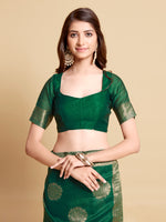 Load image into Gallery viewer, Satrangi Leaf Green Zari Woven Design Linen Saree