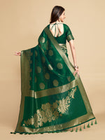 Load image into Gallery viewer, Satrangi Leaf Green Zari Woven Design Linen Saree
