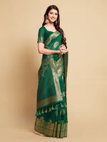 Load image into Gallery viewer, Satrangi Leaf Green Zari Woven Design Linen Saree