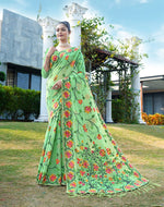 Load image into Gallery viewer, Shahida Clover Green Soft Cotton Jamdani Saree