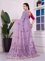 Load image into Gallery viewer, Shailja Moonlight Lavender Muga Cotton Jamdani Saree With Contrast Blouse