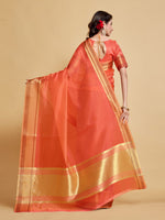 Load image into Gallery viewer, Siya Peach Orange Solid Zari Design Organza Saree