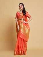 Load image into Gallery viewer, Siya Peach Orange Solid Zari Design Organza Saree