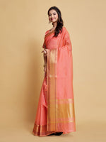 Load image into Gallery viewer, Siya Salmon Pink Solid Zari Design Organza Saree