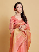 Load image into Gallery viewer, Siya Salmon Pink Solid Zari Design Organza Saree