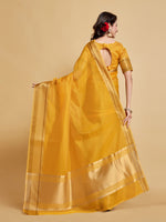 Load image into Gallery viewer, Siya Butterscotch Yellow Solid Zari Design Organza Saree