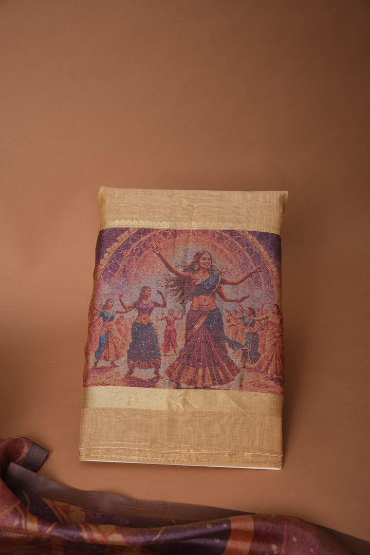 Serene Silhouettes Beige Muga Cotton Woven Senery Unstitched Suit Set