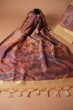 Load image into Gallery viewer, Serene Silhouettes Beige Muga Cotton Woven Senery Unstitched Suit Set