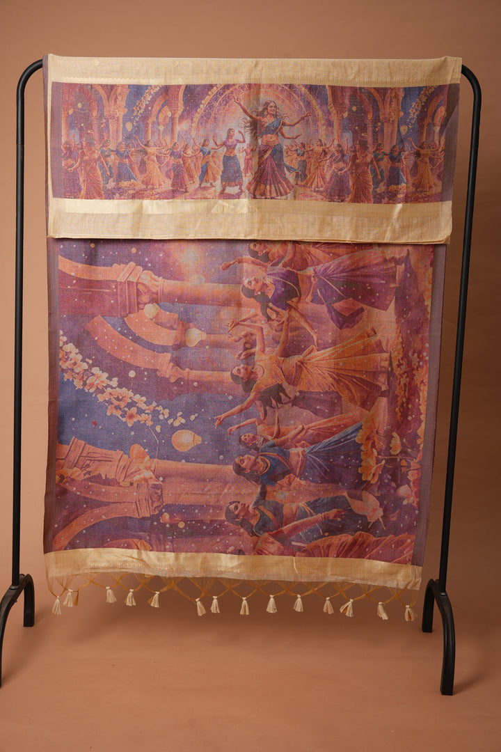 Serene Silhouettes Beige Muga Cotton Woven Senery Unstitched Suit Set