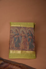 Load image into Gallery viewer, Serene Silhouettes Green Muga Cotton Woven Senery Unstitched Suit Set