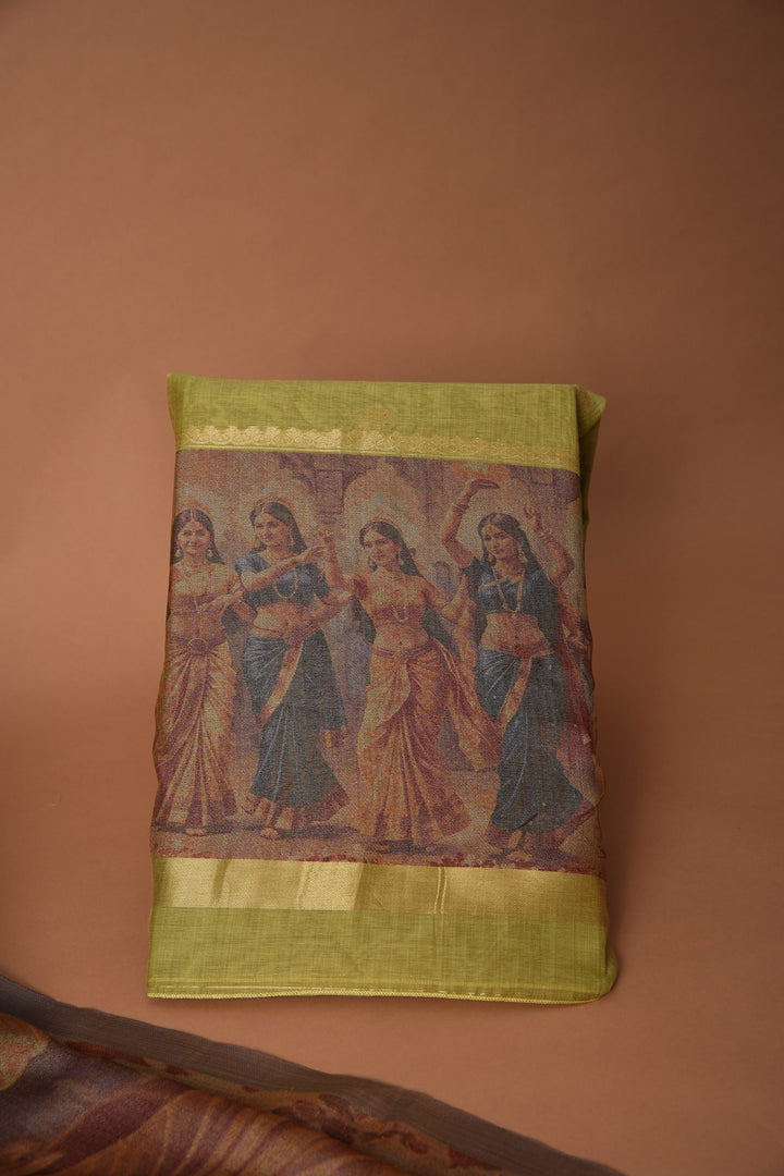 Serene Silhouettes Green Muga Cotton Woven Senery Unstitched Suit Set