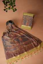 Load image into Gallery viewer, Serene Silhouettes Green Muga Cotton Woven Senery Unstitched Suit Set