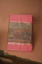 Load image into Gallery viewer, Serene Silhouettes Pink Muga Cotton Woven Senery Unstitched Suit Set